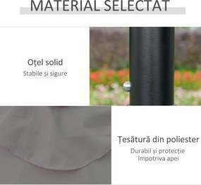 Outsunny Umbrelă de Grădină Inclinabilă Ø265 cm cu 32 Lumini LED Solare și Manivelă, Umbrelă de Exterior cu 8 Spițe, din Oțel și Poliester, pentru Patio, Curte, Balcon, Terasă, Gri | Aosom Romania