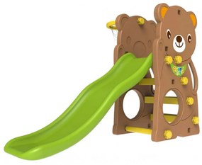 Tobogan Pentru Copii NOVOKIDS™ Happy Bear, Pentru Interior si Exterior, 136 centimetri panta alunecare, Maxim 50 Kg, Cos de baschet inclus , Ursulet,