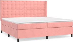 vidaXL Pat box spring cu saltea, roz, 200x200 cm, catifea