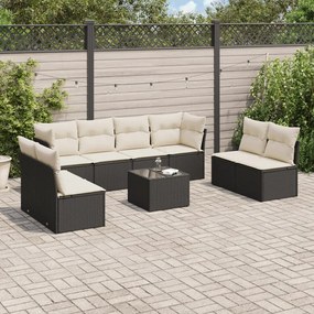 3249295 vidaXL Set mobilier de grădină cu perne, 9 piese, negru, poliratan