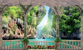 Fototapet - Privire din terasă spre tunel din piatră (152,5x104 cm), în 8 de alte dimensiuni noi