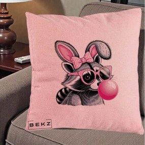 Perna Decorativa Raton cu Urechi de Iepure si Guma de Mestecat, 40x40 cm, Roz, Husa Detasabila, Perna Inclusa, BEKZ®