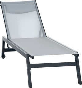 Outsunny Șezlong de soare din aluminiu și textilenă cu roți și pernă pentru cap, spătar reglabil gri deschis | Aosom Romania
