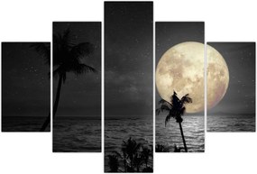 Tablou - Plaja cu lună plină, nuanțe gri (150x105 cm)