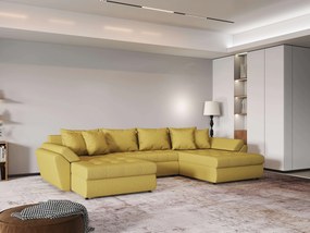 Colțar extensibil dumonde cu ladă de depozitare si sezut confortabil din spuma high-density, Loana U Enjoy Melon 355x185 cm