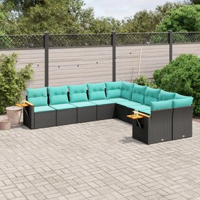 vidaXL Set canapele de grădină cu perne, 10 piese, negru, poliratan