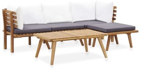 Set mobilier de gradina, 5 piese, lemn masiv de acacia 2x colt + mijloc + suport pentru picioare + masa, 1