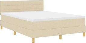 vidaXL Pat cu arc LED cu saltea cu led Crem 140 x 190 cm țesătură