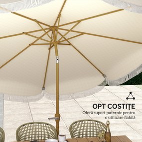 Outsunny Umbrelă Boho de Ø2.7 m pentru Exterior cu Protecție UV30+, Manivelă Manuală și Acoperiș Dublu cu Franjuri Bej | Aosom Romania