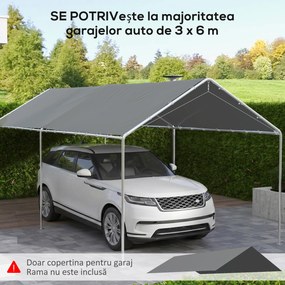 Outsunny Acoperiș Carport 10 x 20 ft, Husă de Schimb Rezistentă la UV cu Corzi Elastice, Gri Închis | Aosom Romania