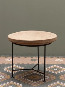 Măsuță laterală rotundă din lemn de acacia și metal, natur, cu blat scobit și trepied negru, 46 x 55 cm, „Surma”