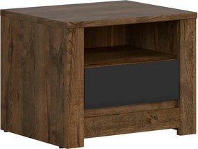 Noptiera RUSO, stejar/negru mat, PAL, 55x46x44 cm