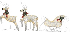 vidaXL Decor de Crăciun cu reni și sanie, 60 LED-uri, auriu, exterior