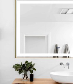 Oglindă Baie LED și Dezaburire Elit's Premium cu Senzor Touch, Lumina Rece, Caldă și Neutră, 120x80 cm, cu rama Bronz Gold Antichizat, Ceas