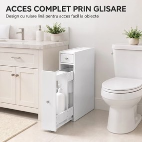 HOMCOM Dulap Baie Slim cu 2 Sertare și Compartiment Deschis, 16x48x58 cm, Alb | Aosom Romania