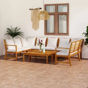 3057775 vidaXL Set mobilier grădină cu perne, 9 piese, crem, lemn de acacia