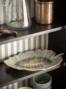 Platou de servire din ceramică glazurată artizanal în formă de frunză, L31×H4×W19,5 cm, „Dorreen"