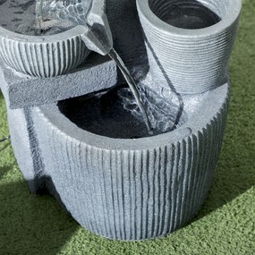 Outsunny Fântână de grădină în aspect natural, cu 4 trepte, alimentată de energie solară, LED-uri, 57 cm înălțime, Gri închis | Aosom Romania
