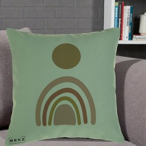 Perna Decorativa Boho Rainbow Sun, 40x40 cm, Verde, Husa Detasabila, Perna Inclusa, BEKZ®