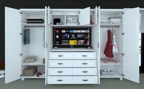 Dulap Dynasty Dormitor Alb 7 usi si 8 sertare cu spatiu pentru televizor