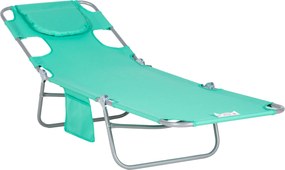 Outsunny Șezlong de grădină, fotoliu cu orificiu pentru față căptușit, saltea de masaj pentru exterior, buzunar lateral, material textil, metal, Grün | Aosom Romania