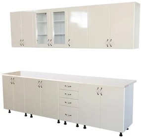 Bucatarie Zebra 260 cm din MDF Vanilie cu blat termoizolant culoare Marmura