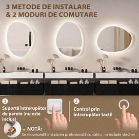 HOMCOM Oglindă de Baie LED cu Comutator Tactil Inteligent și  Intensitate Reglabilă, 80x5x60 cm, Argintiu | Aosom Romania