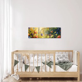 Tablou - Pajiște cu flori de primăvară, pictură (cu ceas) (90x30 cm)
