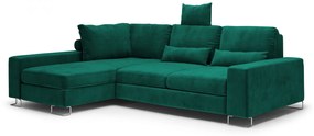 Coltar extensibil Opal, colt pe partea stanga cu tapiterie din catifea, verde inchis
