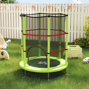 HOMCOM Saltea Elastică pentru Copii 3-6 Ani cu Plasă de Protecție, 6 Stâlpi și 3 Intrări, Ø140x190 cm, Verde | Aosom Romania