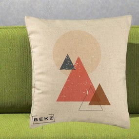 Perna Decorativa Geometric Munti si Soare, 40x40 cm, Bej, Husa Detasabila, Perna Inclusa, BEKZ®