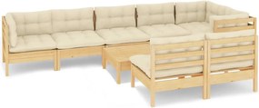 vidaXL Set mobilier grădină cu perne crem, 9 piese, lemn masiv de pin