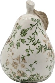 Decorațiune pară din ceramică antichizată, pictată manual, cu decor floral-vegetal, 16,5x11,5 cm, „Grasse"
