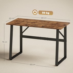 HOMCOM Birou pentru Computer, 120x60x76 cm Birou Lungu cu Colțuri Rotunjite și Structură din Oțel, Masă PC Industrială, pentru Casă, Studiu, Dormitor, Birou, Maro Rustic | Aosom Romania