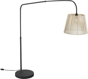 Lampă de podea de exterior Japandi neagră cu abajur bej din frânghie IP44 - Arc Jayla