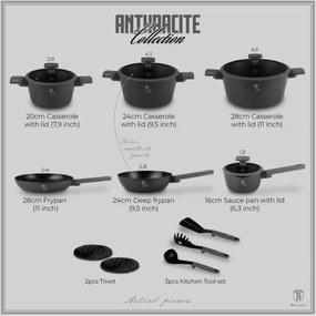 Set oale si tigai cu capace 15 piese Anthracite Berlinger Haus BH 8141, antiaderente, design premium, inductie