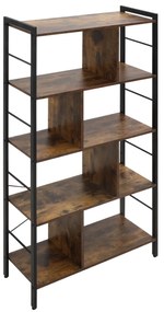 HOMCOM Bibliotecă etajeră de depozitare cu 5 nivele și compartimente deschise 74 x 30 x 157,5 cm brun rustic și negru | Aosom Romania