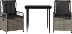 vidaXL Set mobilier de grădină cu perne, 3 piese, gri, poliratan