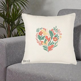 Perna Decorativa Inima Florala Botanica, 40x40 cm, Crem Reliefat, Husa Detasabila, Perna Inclusa, BEKZ®