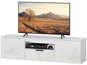 HOMCOM TV-Lowboard, lucios, pentru televizoare de până la 65 de inch, 3 făcuturi, sertar, 160 x 38 x 43 cm, Alb | Aosom Romania