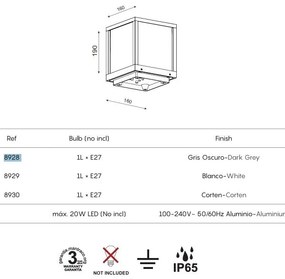 Mini Stalp iluminat exterior IP65 UTAH gri inchis H-19cm, MA-8928