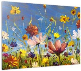 Tablou pe sticlă cu luncă înflorită (70x50 cm)