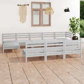 3083365 vidaXL Set mobilier de grădină, 10 piese, alb, lemn masiv de pin
