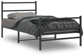 355377 vidaXL Cadru pat metalic cu tăblii de cap/picioare  negru, 100x190 cm