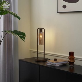 Lampă de masă Hotel Chic bronz închis cu sticlă ambră - Stavelot