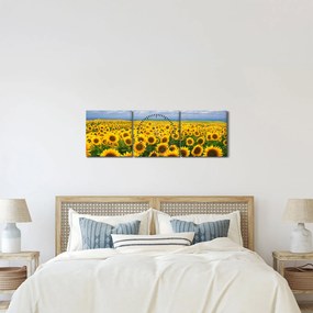 Tablou cu lan de floarea soarelui (cu ceas) (90x30 cm)