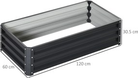 Outsunny Set de 2 paturi de grădină dreptunghiulare tablă ondulată din oțel 120 x 60 x 30,5 cm gri | Aosom Romania