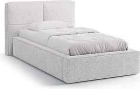 Pat gri deschis tapițat cu spațiu de depozitare cu somieră 90x200 cm Darren – Micadoni