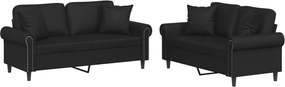 vidaXL Set de canapele cu perne, 2 piese, negru, piele ecologică