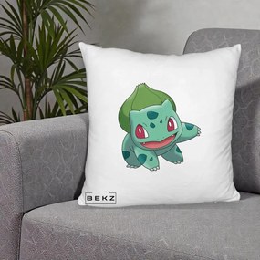 Perna Personalizata Bulbasaur Pokemon, 40x40 cm, Alb Pufos, Husa Detasabila, Perna Inclusa, BEKZ®